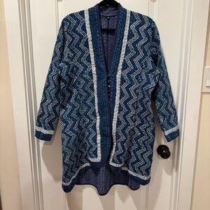 Blue Kimono Patchwork Jacket, XL